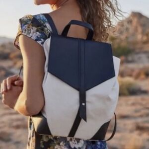 Deux Lux Black & Cream Demi Canvas and Vegan Leather Backpack w/Dust Bag